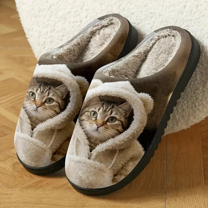 Cozy Slip-On Slippers with 3D Cat Face