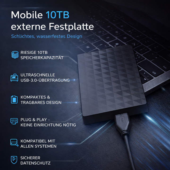 10TB Portable External Hard Drive, USB 3.0 Plug-and-Play Backup Storage