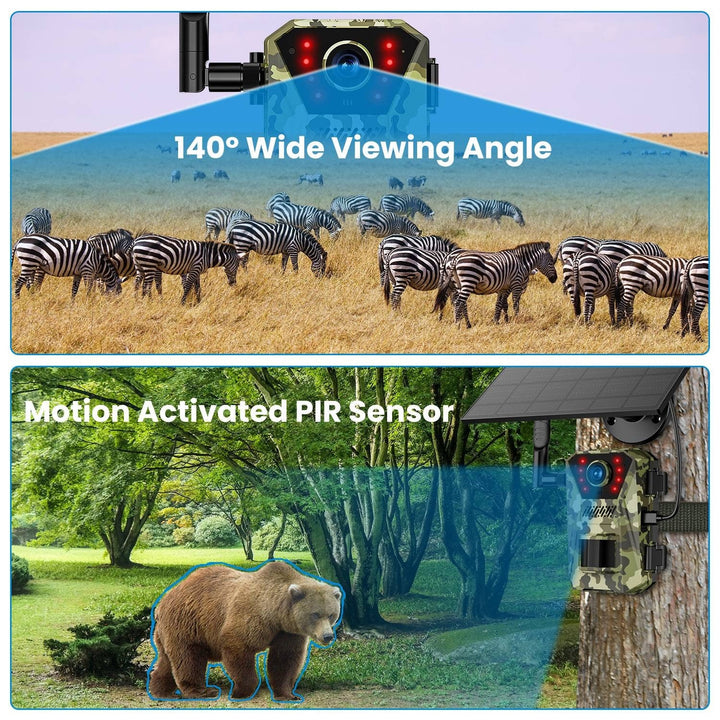 Cellular Trail Wildlife Camera with Solar Panel 4K Night Vision and Wireless Cell Connection