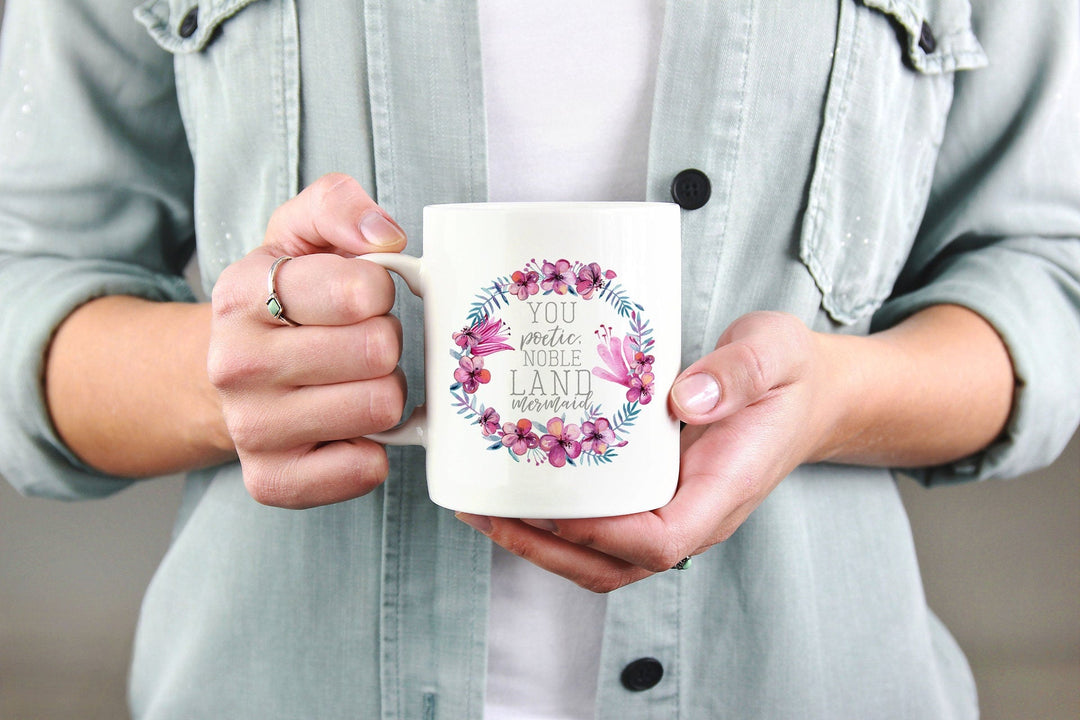 Ceramic Coffee Mug with Floral Wreath Design Reusable