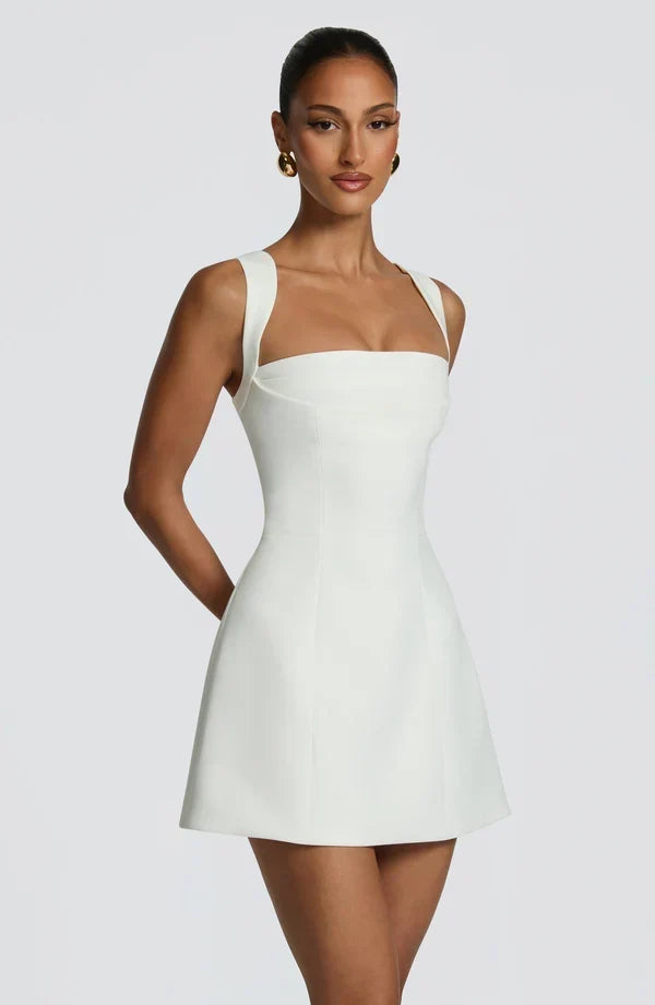Isabeau Mini Dress – Boned Corset, Square Neckline, Flared Skirt