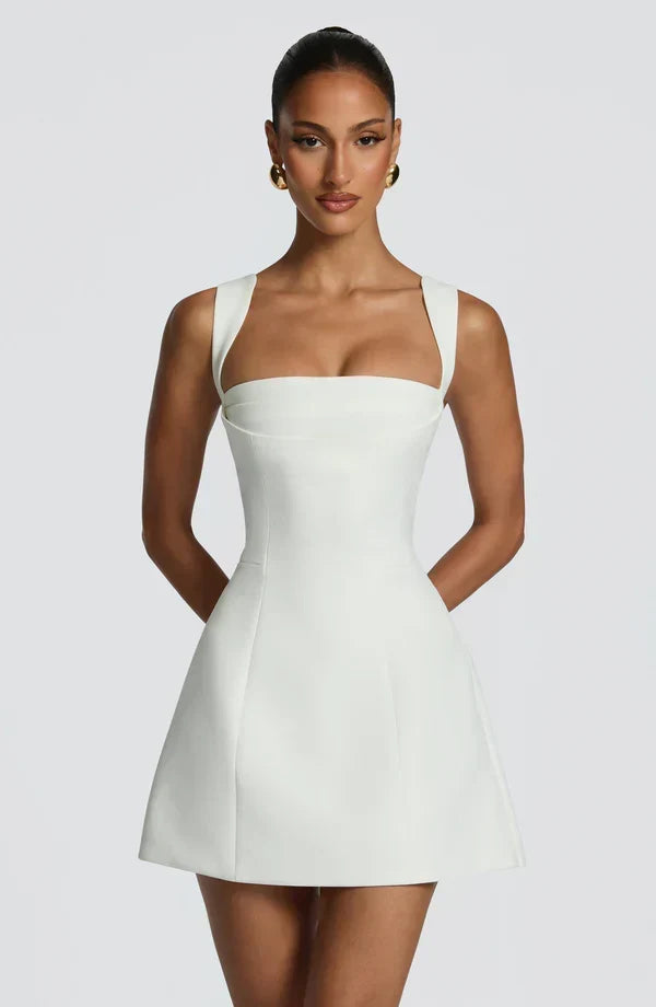 Isabeau Mini Dress – Boned Corset, Square Neckline, Flared Skirt