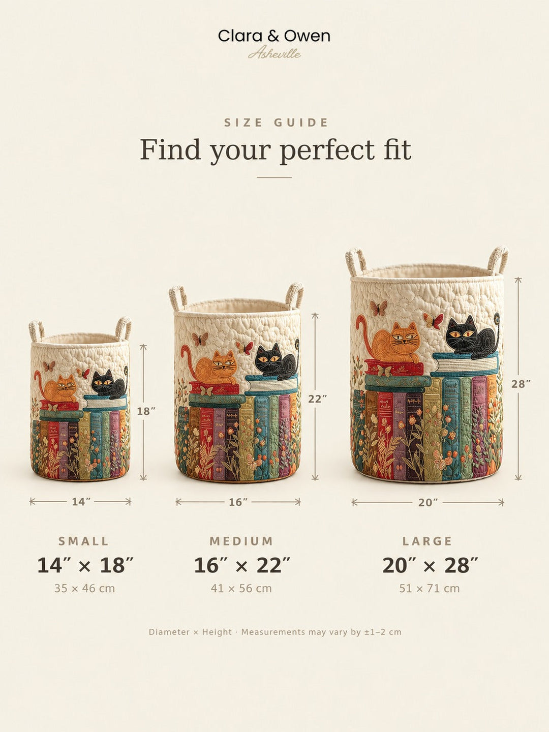 Quilted laundry basket with cat pattern, foldable fabric laundry basket with handles