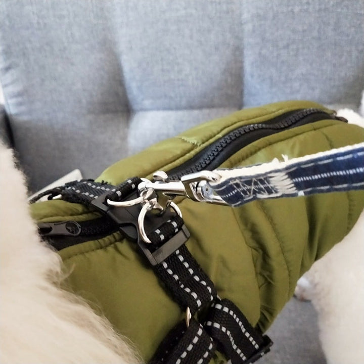 Cold Weather Dog Jacket with Harness Waterproof Padded Puffer Coat for Winter