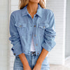 Denim Cropped Jacket with Collar for Women