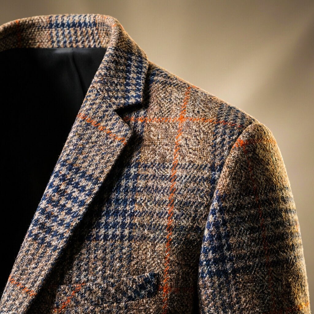 Men's Blazer Checked Wool Blend with Notch Lapels