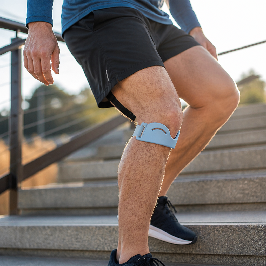 Adjustable Knee Support Strap with Silicone Pad and Dual Buckles, Breathable
