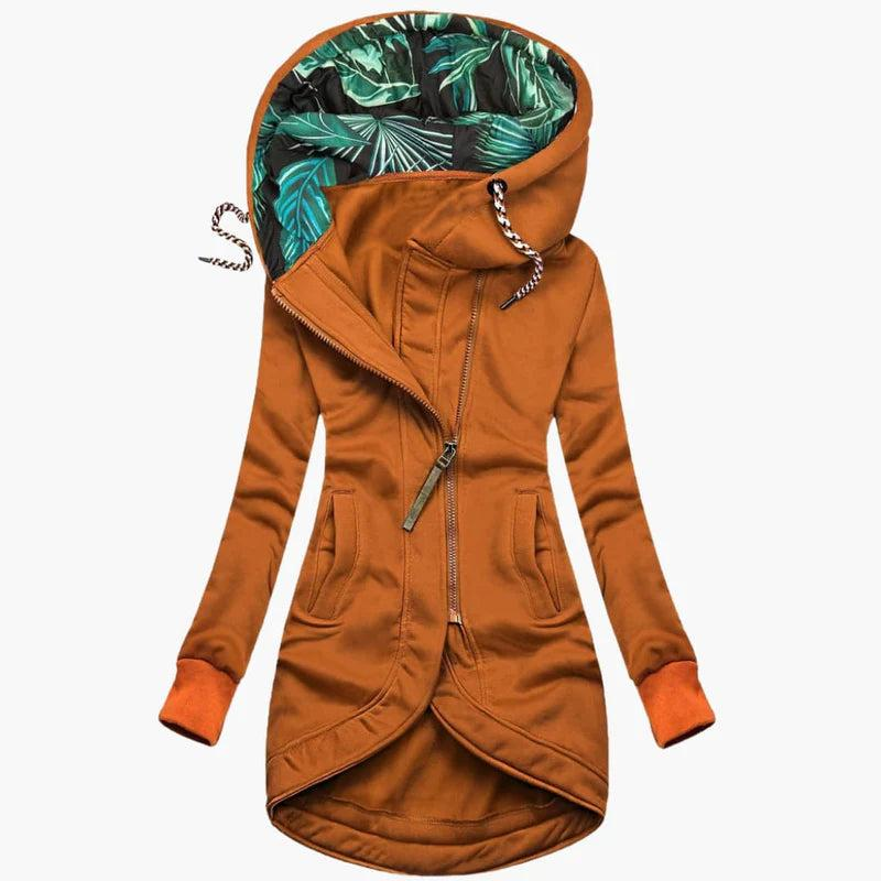 Women's long jacket with asymmetric zip