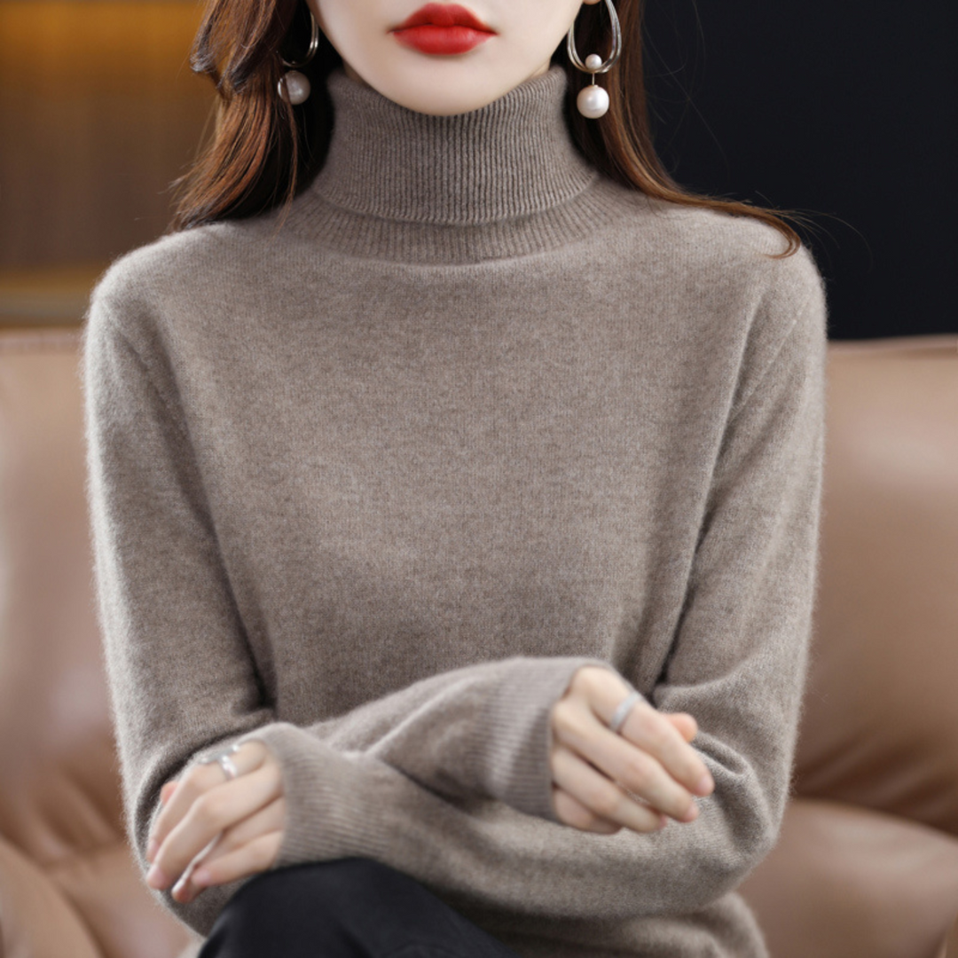 Women's 100% cashmere polo neck sweater – soft, regular fit