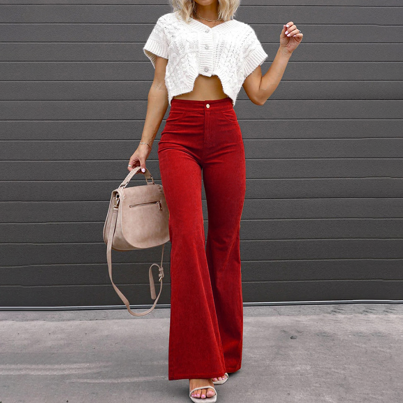 Women's High-Waisted Flared Organic Corduroy Pants – Elegance Spice