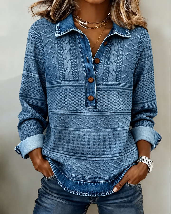 Women's Oversized Sweatshirt – With Half Buttons and Collar, Suitable for Casual Wear