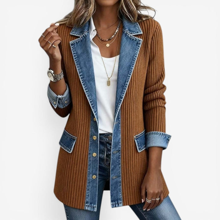 Denim Cardigan Jacket with Lapel Collar and Buttons for Women