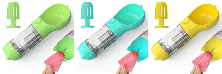 Dog Water Bottle Dispenser with Portable Bowl and Waste Bag Storage for Outdoor Travel