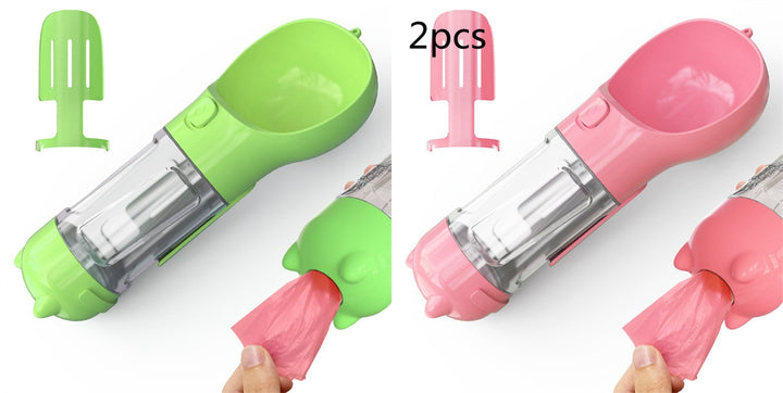 Dog Water Bottle Dispenser with Portable Bowl and Waste Bag Storage for Outdoor Travel