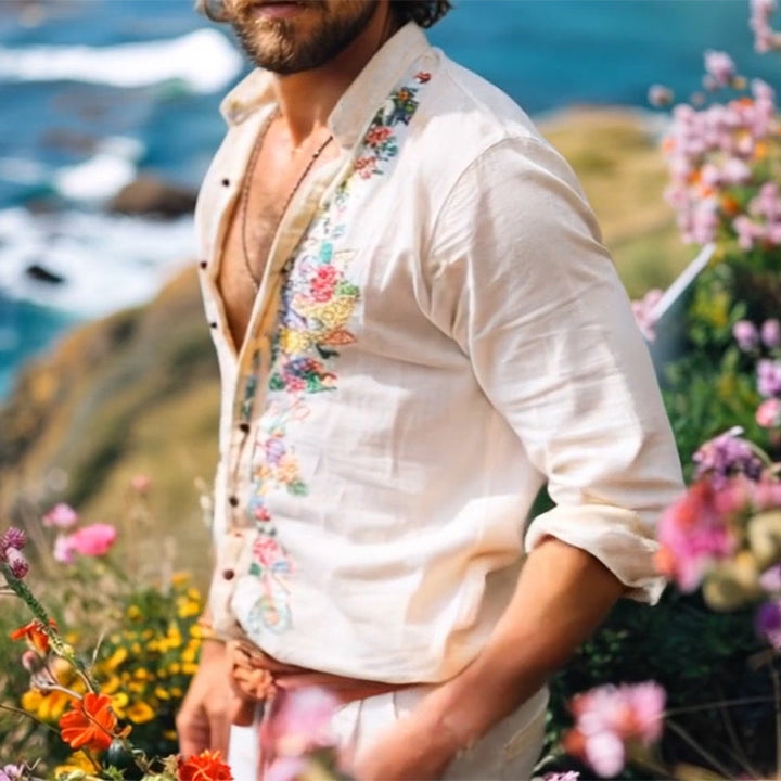 Men's Shirt with Grandad Collar - Light Summer Shirt