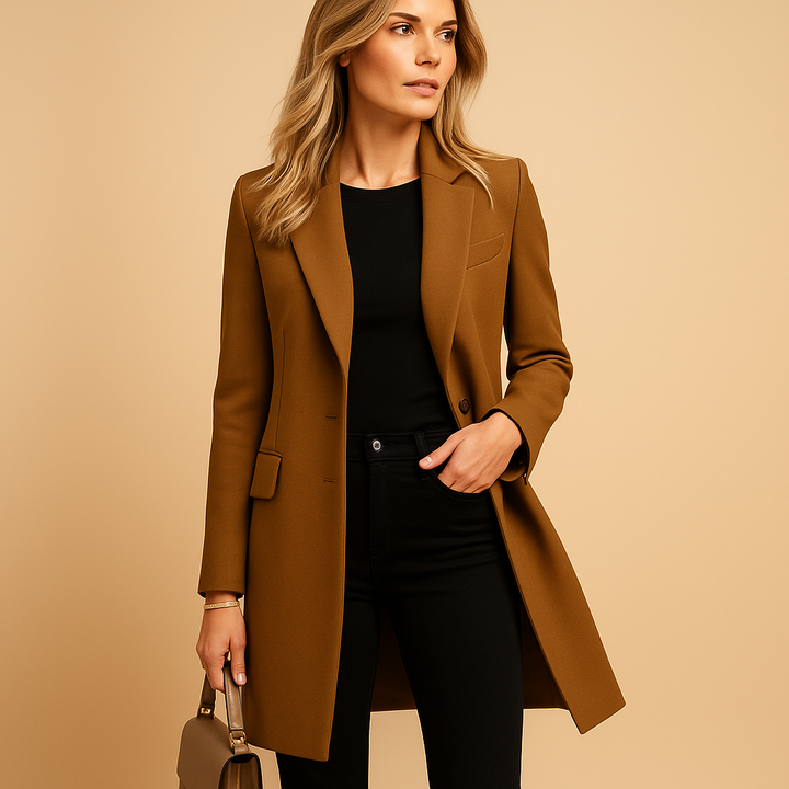 Women's Fitted Long Trench Coat – Beige Cotton, Ideal for Spring and Autumn Outfits