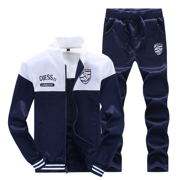 Sporty Baseball Men's Tracksuit in White and Blue