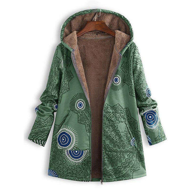 Long Women's Spring Jacket with Hood and Front Pockets