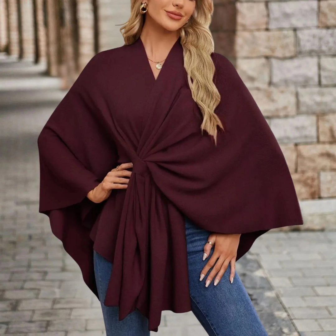 Draped Poncho with Front Knot for Women