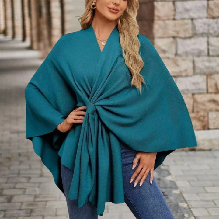 Draped Poncho with Front Knot for Women