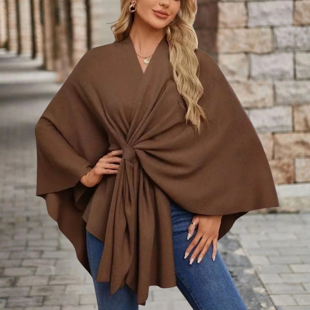 Draped Poncho with Front Knot for Women