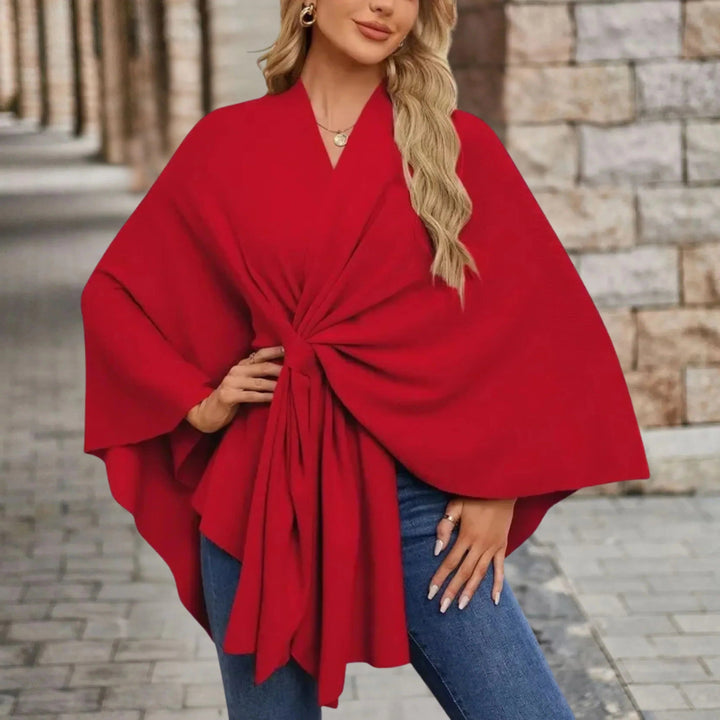 Draped Poncho with Front Knot for Women