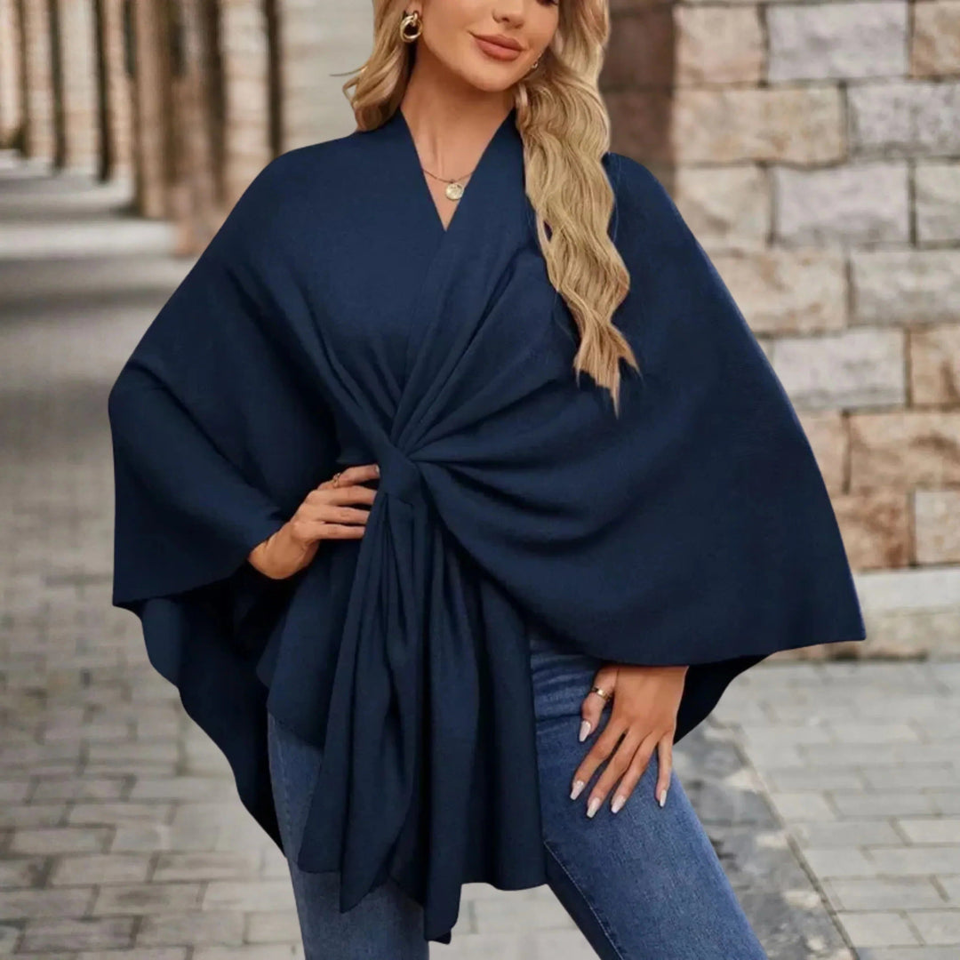 Draped Poncho with Front Knot for Women