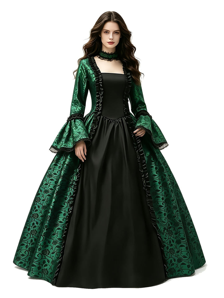 Women's Gothic Vampire Halloween Costume Dress with Flared Sleeves