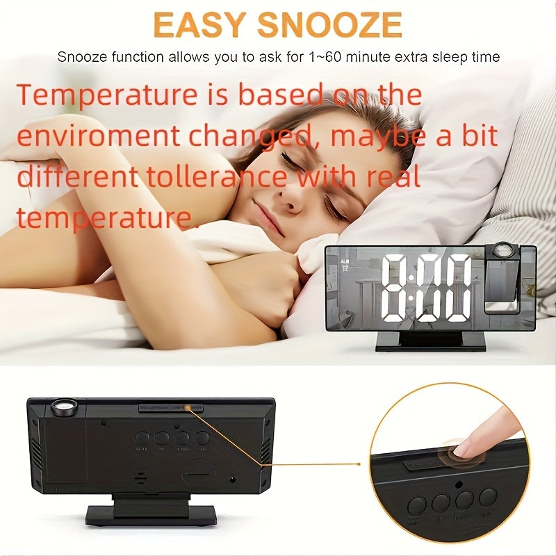 Digital Projection Alarm Clock – Large LED Display and Multifunctional Alarm Feature