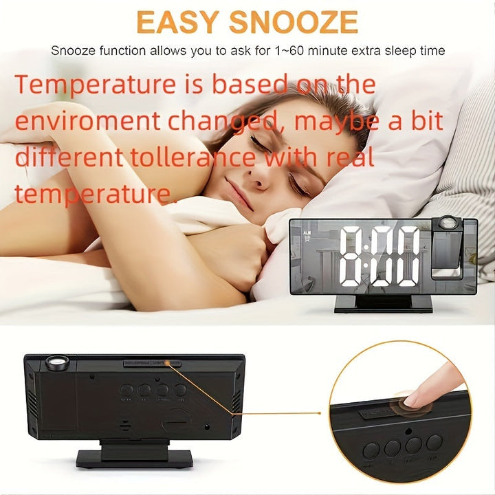 Digital Projection Alarm Clock – Large LED Display and Multifunctional Alarm Feature