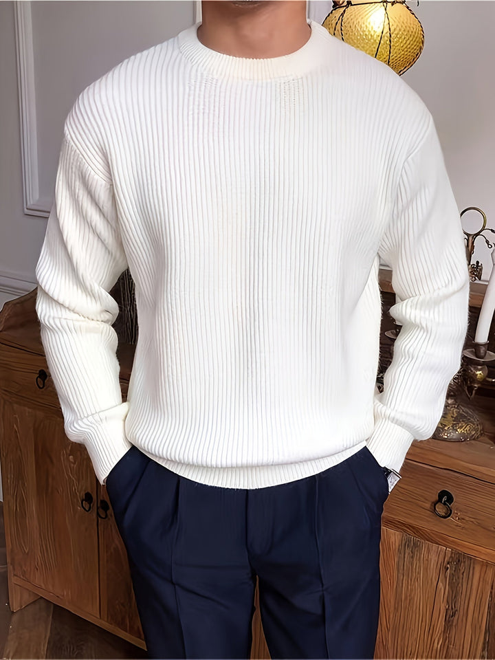 Men's Rib Knit Crew-Neck Sweater with Relaxed Fit
