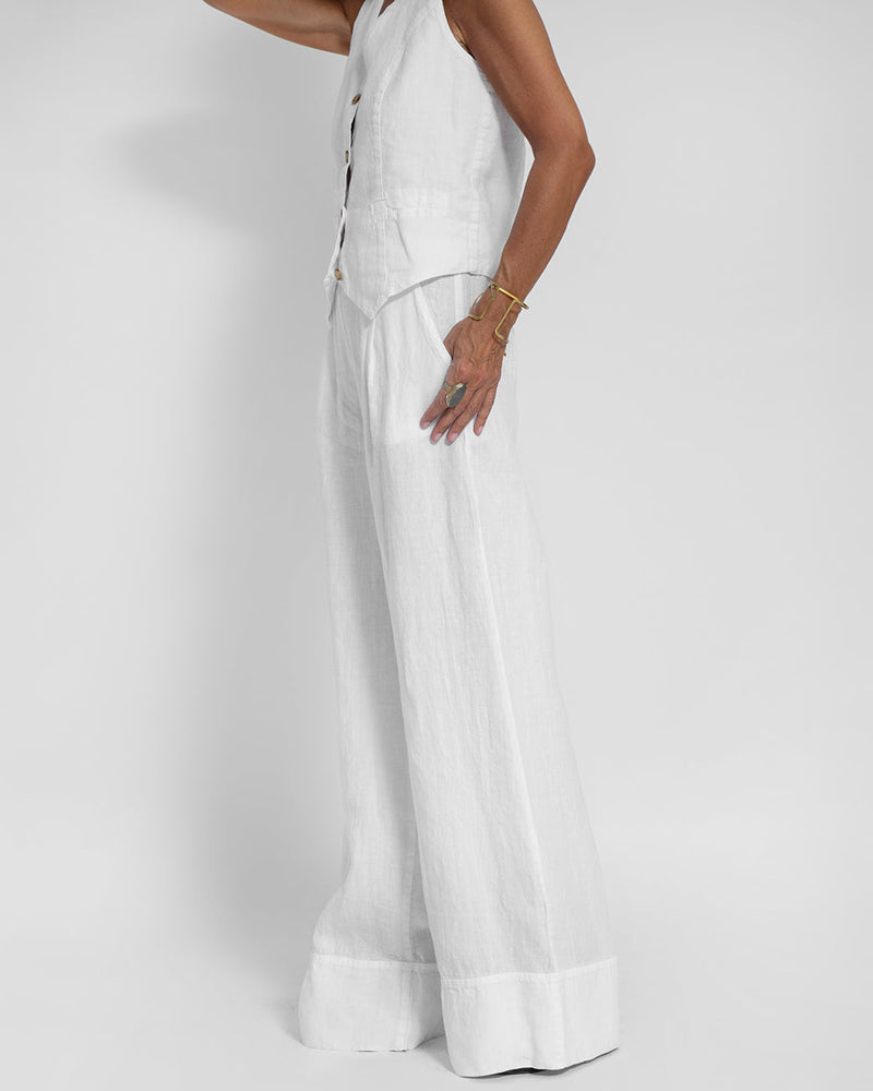 Linen 2-Piece Set with Wide-Leg Pants and Waistcoat – Alma