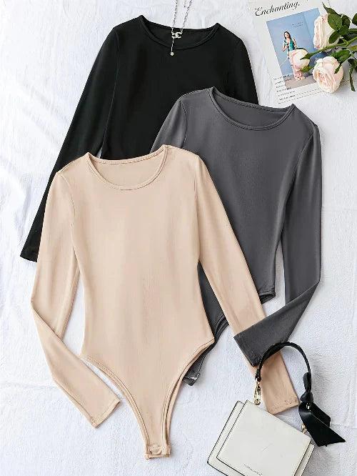 3-Pack Casual Long Sleeve Bodysuits for Women