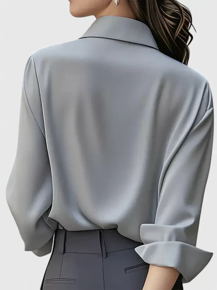 Women's Long-Sleeve Satin Blouse – Elegant Office Blouse