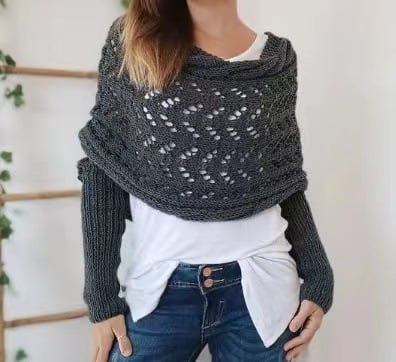 Wrap scarf with double sleeves - cozy knitted scarf with integrated sleeves