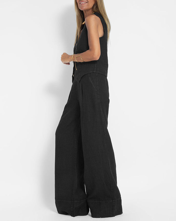 Linen 2-Piece Set with Wide-Leg Pants and Waistcoat – Alma