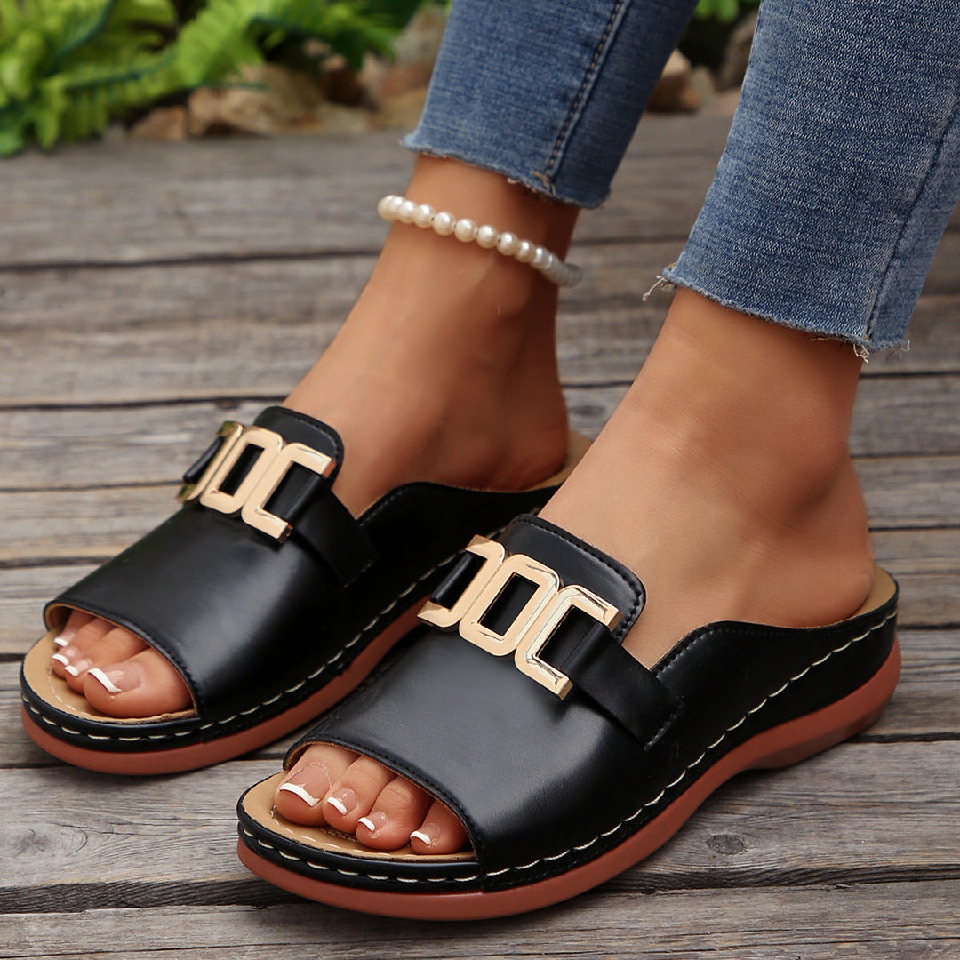 Ins Chain Wedges Sandals Summer Fashion Platform Peep-toed Slides Slippers Outdoor Thick Bottom Roman Shoes For Women