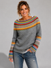 Fair Isle Stripes Sweater with Crew Neck for Women