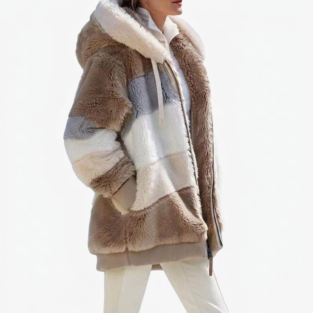 Faux Fur Puffer Jacket with Fleece Lining for Women