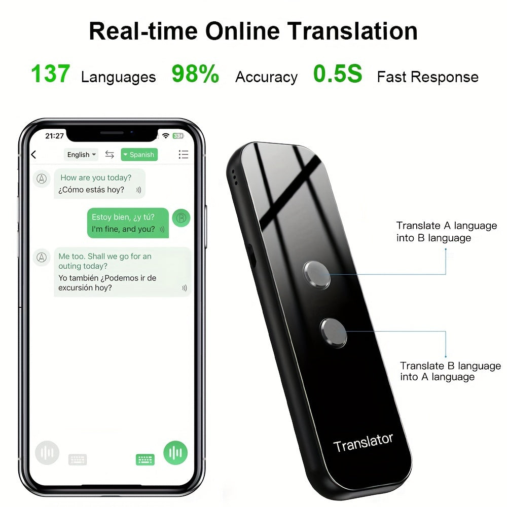 Portable Two-Way Language Translator – USB Rechargeable with Built-In Wi-Fi