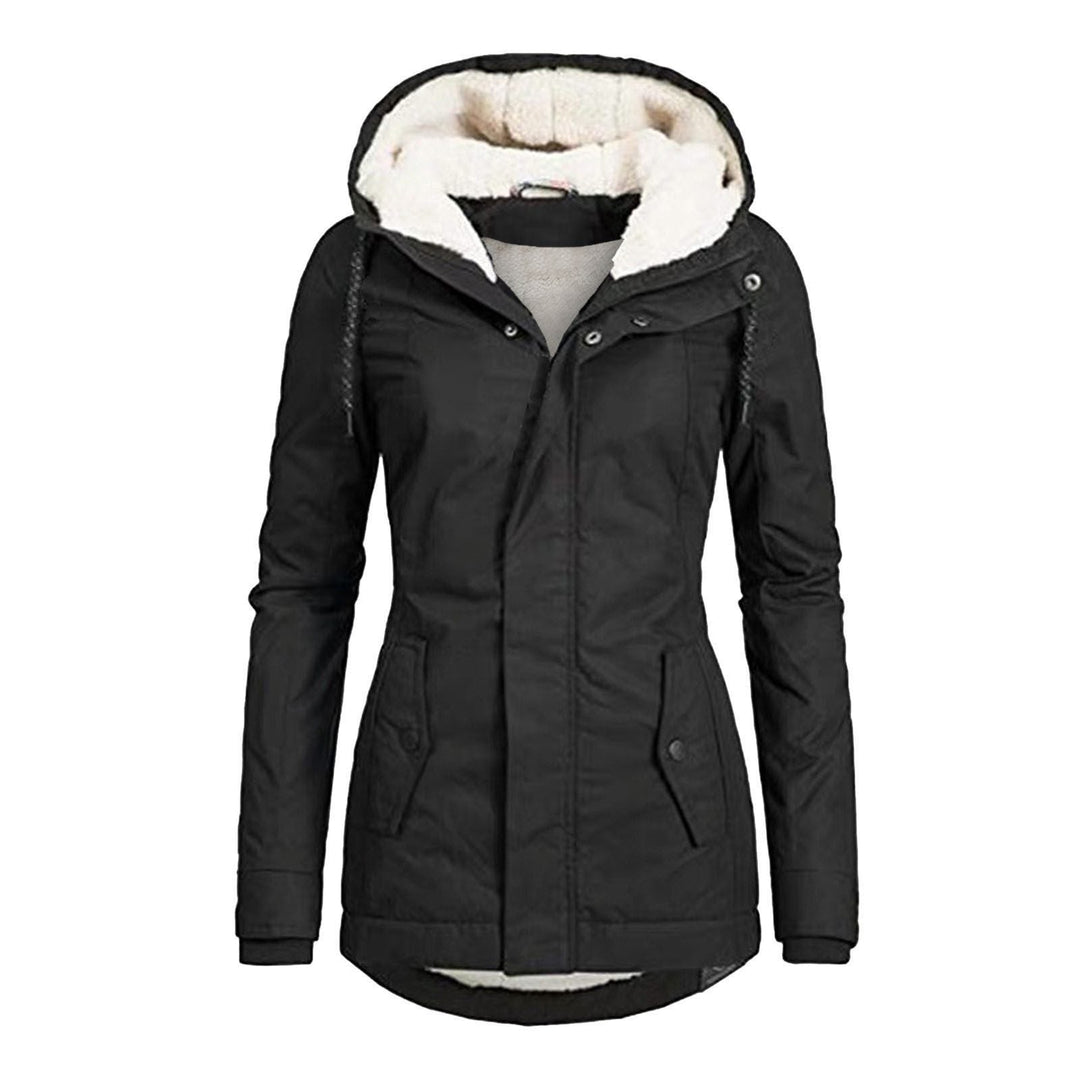 Fleece Lined Parka Jacket with Hood and Pockets for Women
