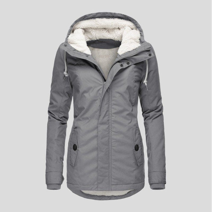 Fleece Lined Parka Jacket with Hood and Pockets for Women