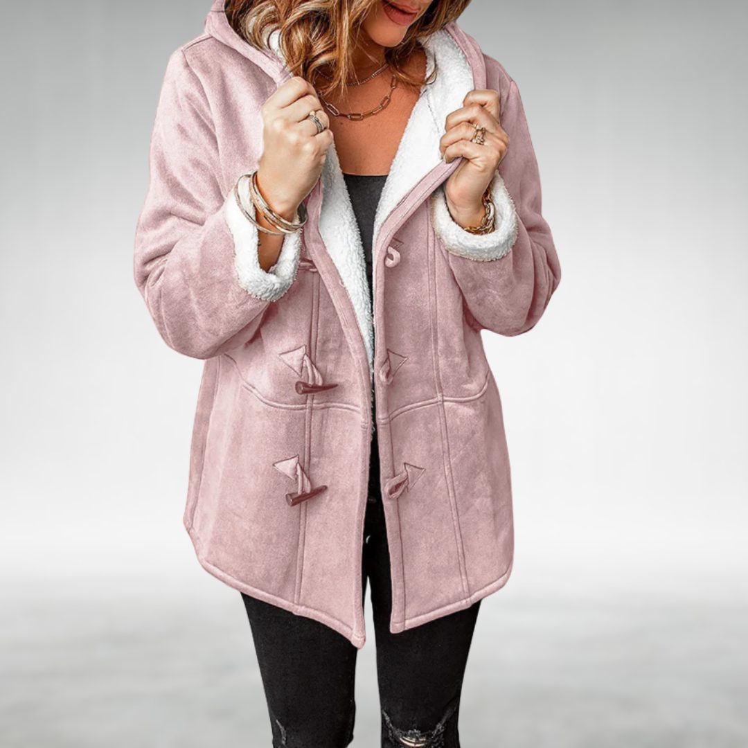 Fleece-Lined Long Winter Coat with Toggle Closure for Women
