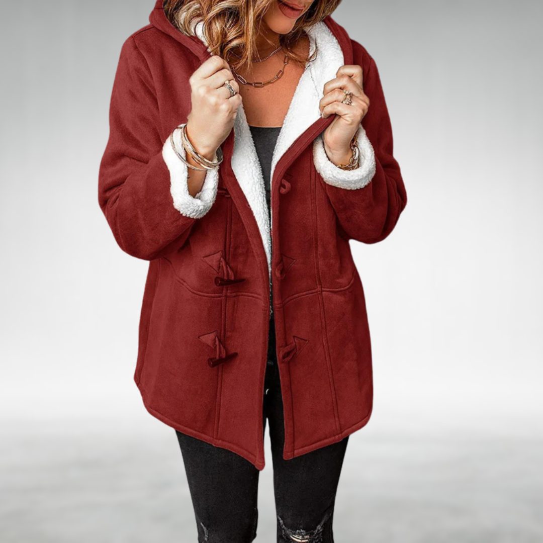 Fleece-Lined Long Winter Coat with Toggle Closure for Women