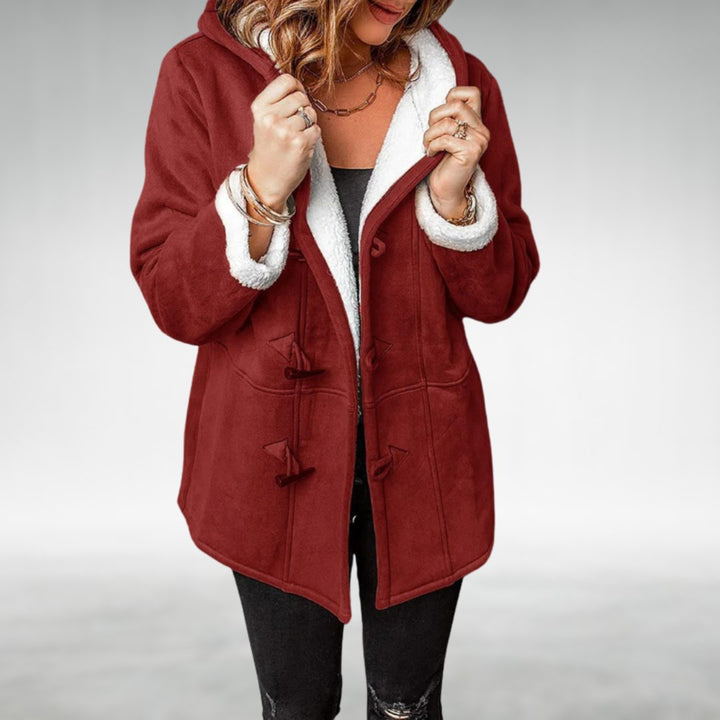 Fleece-Lined Long Winter Coat with Toggle Closure for Women