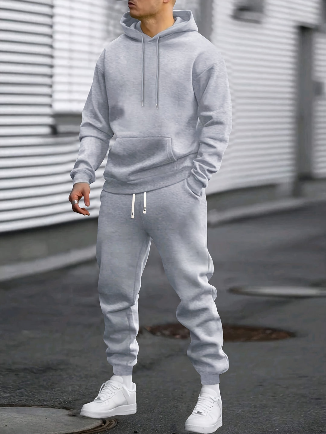 Men's Sports Set Hoodie & Jogging Bottoms - Breathable Polyester