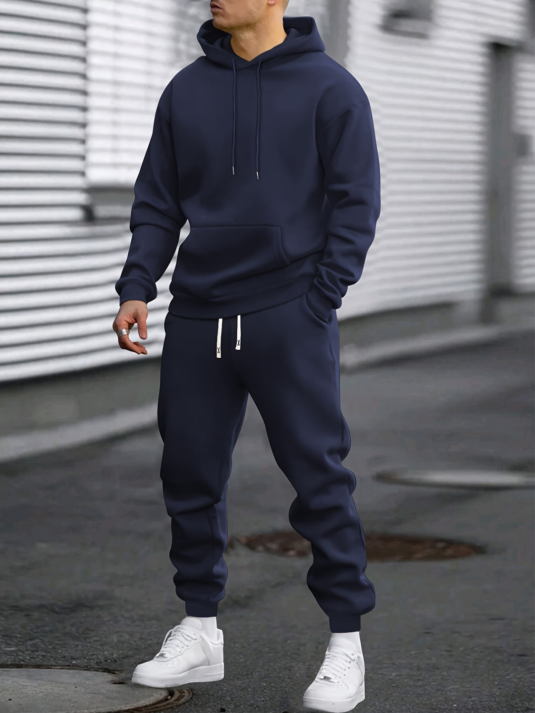 Men's Sports Set Hoodie & Jogging Bottoms - Breathable Polyester