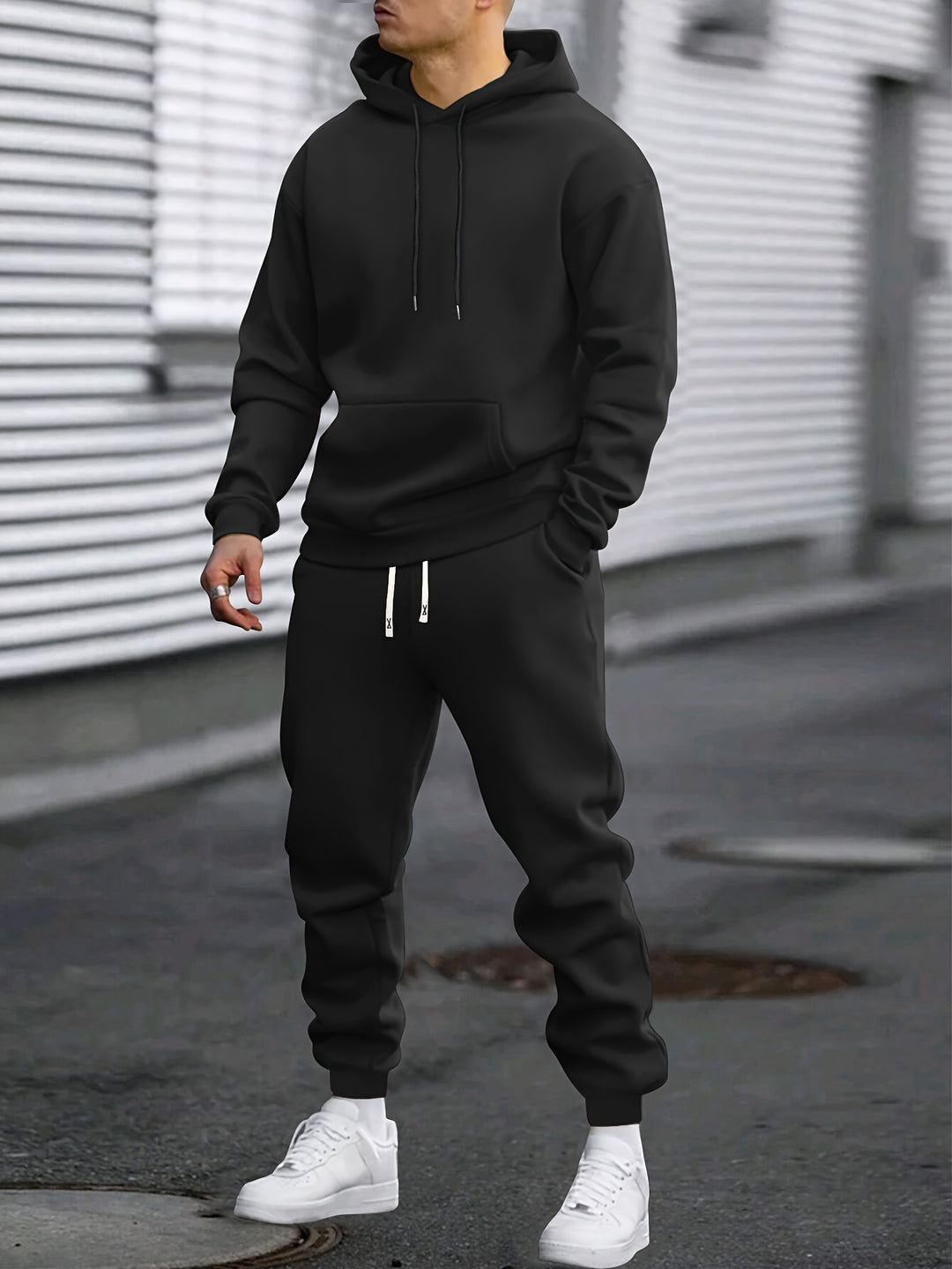 Men's Sports Set Hoodie & Jogging Bottoms - Breathable Polyester
