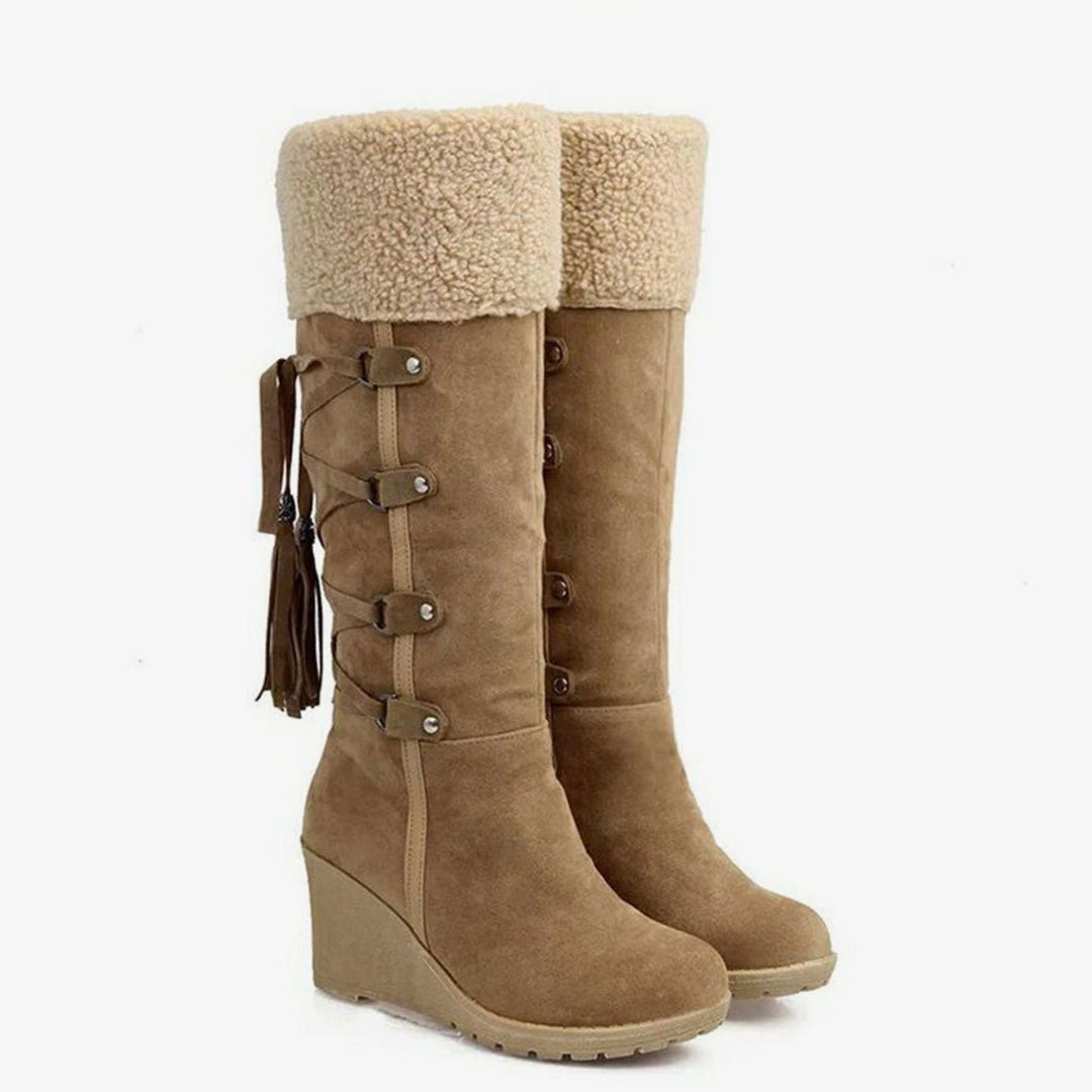 Winter Wedge Heel Knee-High Boots with Fur Trim for Women