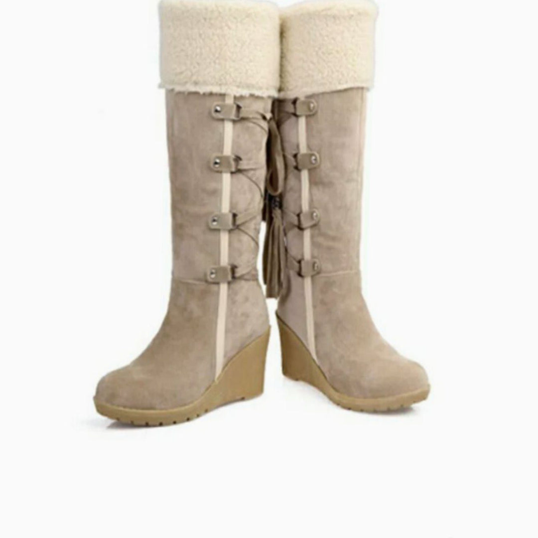 Winter Wedge Heel Knee-High Boots with Fur Trim for Women